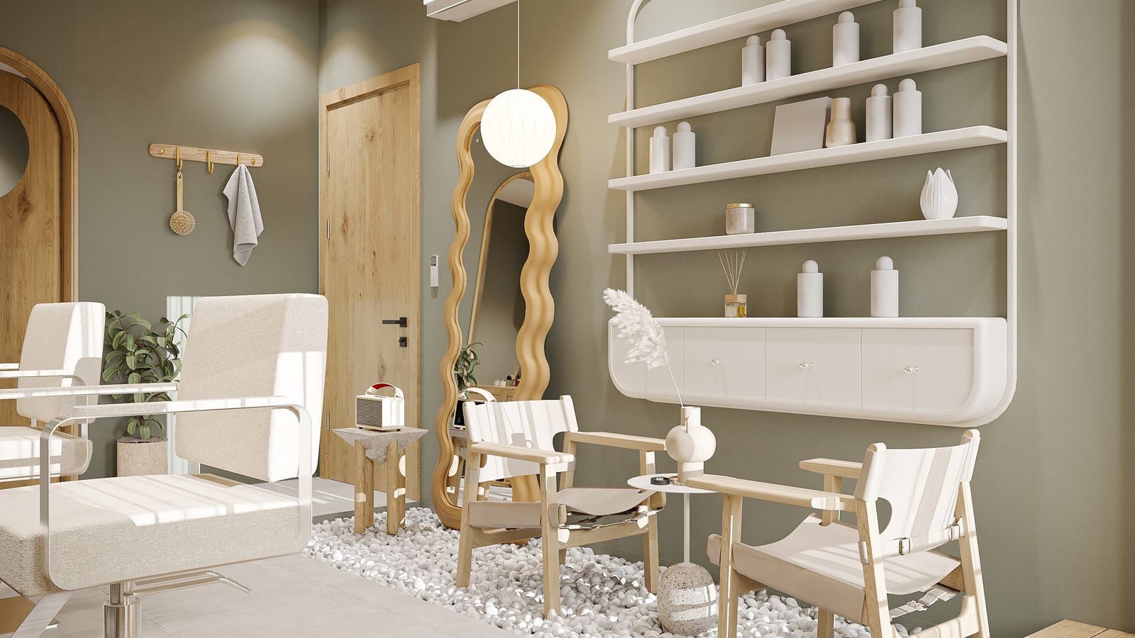 Modern beauty salon interior with styling chairs